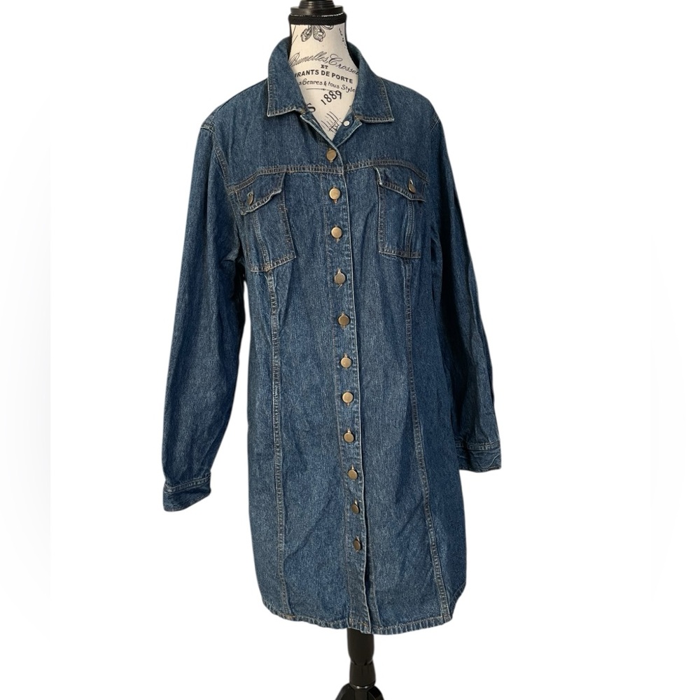 Vintage 90s Venezia Jeans Denim Shirt Dress Size 20 Y2K Long Sleeve Button Front